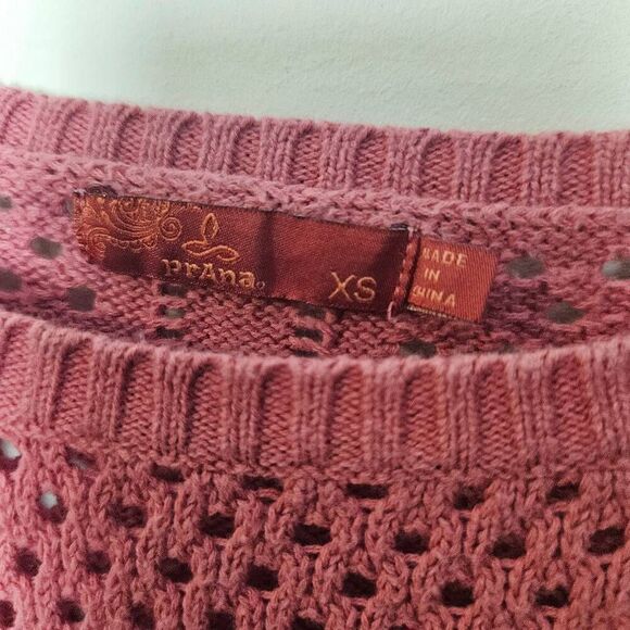 Prana Parker Sweater OG cotton open knit w drop shirt tale hem Red Slate pink XS - Picture 2 of 3